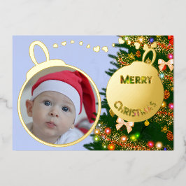 メリークリスマス オーナメント - 赤ちゃんの写真 ゴールド 箔シーズンカード