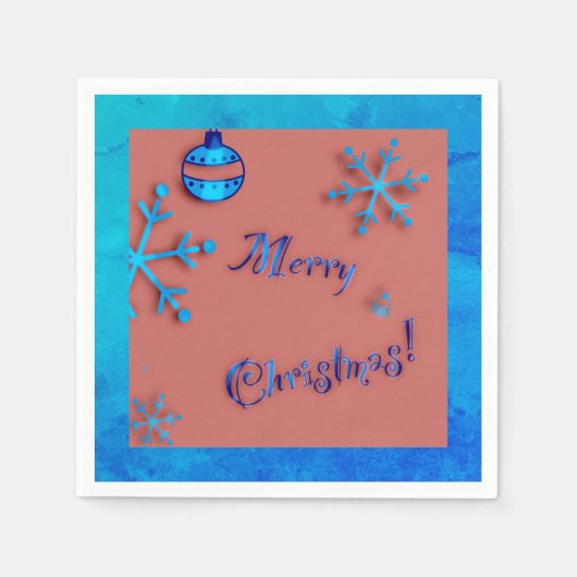 メリークリスマス、オーナメント、雪の結晶 スタンダードカクテルナプキン (正面)