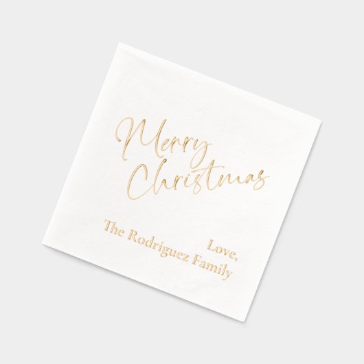 「メリークリスマス」カスタムメッセージの休日パーティー 箔ナプキン (左)