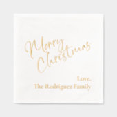 「メリークリスマス」カスタムメッセージの休日パーティー 箔ナプキン (正面)