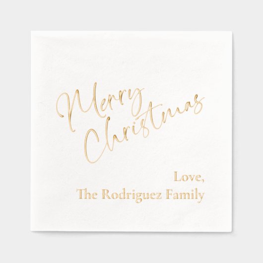 「メリークリスマス」カスタムメッセージの休日パーティー 箔ナプキン (正面)