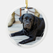 メリークリスマス カスタム写真 犬 ペット 現代 青 セラミックオーナメント (正面)