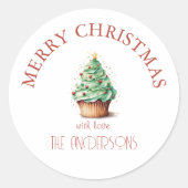 メリークリスマス!カップケーキ・クリスマスツリー ラウンドシール (正面)