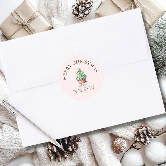 メリークリスマス!カップケーキ・クリスマスツリー ラウンドシール