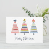 メリークリスマス カラフルな積み重ねられた木 シーズンカード (スタンド正面)