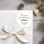 メリークリスマス!カラフル,タイポグラフン,サンタハット ラウンドシール