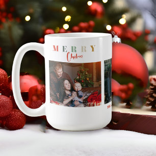 メリークリスマス カラフル ファミリーコラージュ タイポグラフィ コーヒーマグカップ