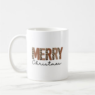 "メリークリスマス"カラーモダンブロックされたヒョウ コーヒーマグカップ