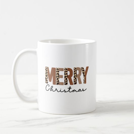 "メリークリスマス"カラーモダンブロックされたヒョウ コーヒーマグカップ (左)