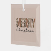 "メリークリスマス"カラーモダンブロックヒョウBOHO ガラスオーナメント (正面左)