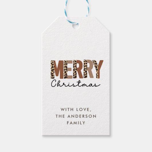 "メリークリスマス"カラーモダンブロックヒョウBOHO ギフトタグ (正面)