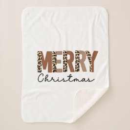 "メリークリスマス"カラーモダンブロックヒョウBOHO シェルパブランケット