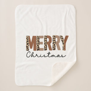 "メリークリスマス"カラーモダンブロックヒョウBOHO シェルパブランケット