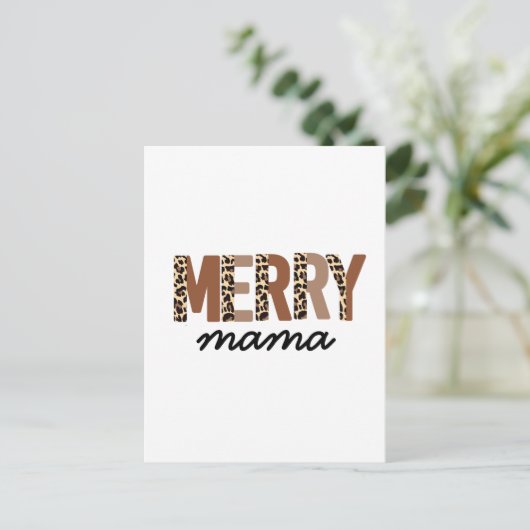 "メリークリスマス"カラーモダンブロックヒョウBOHO シーズンポストカード (スタンド正面)