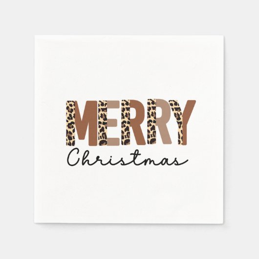 "メリークリスマス"カラーモダンブロックヒョウBOHO スタンダードカクテルナプキン (正面)