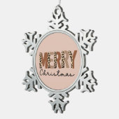 "メリークリスマス"カラーモダンブロックヒョウBOHO スノーフレークピューターオーナメント (右)