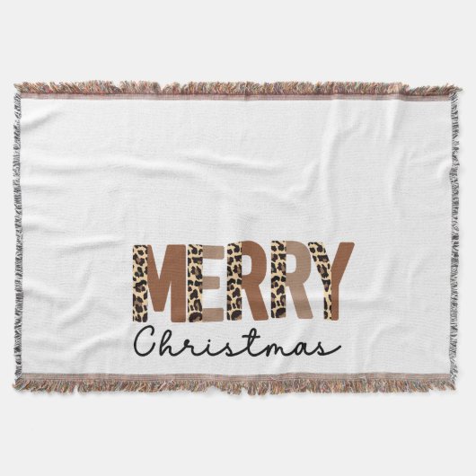 "メリークリスマス"カラーモダンブロックヒョウBOHO スローブランケット (正面)
