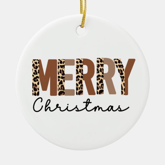 "メリークリスマス"カラーモダンブロックヒョウBOHO セラミックオーナメント (正面)