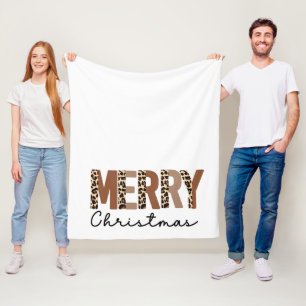 "メリークリスマス"カラーモダンブロックヒョウBOHO フリースブランケット