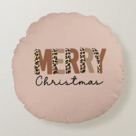 "メリークリスマス"カラーモダンブロックヒョウBOHO ラウンドクッション