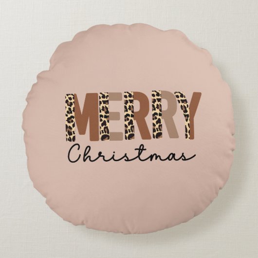 "メリークリスマス"カラーモダンブロックヒョウBOHO ラウンドクッション (正面)