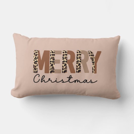 "メリークリスマス"カラーモダンブロックヒョウBOHO ランバークッション (正面)