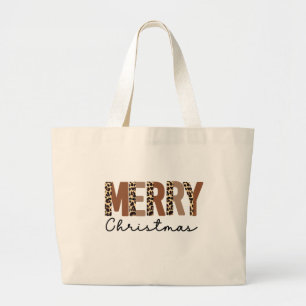 "メリークリスマス"カラーモダンブロックヒョウBOHO ラージトートバッグ