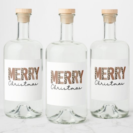 "メリークリスマス"カラーモダンブロックヒョウBOHO リキュールボトルラベル (ボトル)