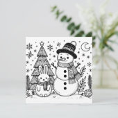 メリークリスマス カラーリングカード | 雪だるまとウサギ シーズンカード (スタンド正面)