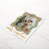 メリークリスマス ガーランド フレーム リボン 写真 ゴールド 箔招待状 (回転した状態)