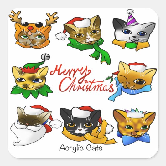 メリークリスマス・キャッツ スクエアシール (正面)