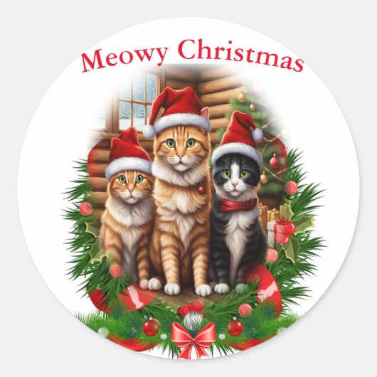 メリークリスマス・キャッツ ラウンドシール (正面)