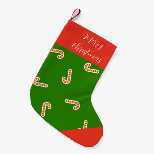 メリークリスマス キャンディケイン グリーン スモールクリスマスストッキング (正面 (吊り時))