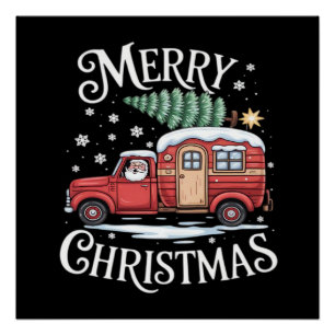 メリークリスマス キャンプ かわいいサンタクロース トラックT ポスター