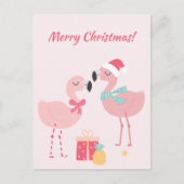 メリークリスマス!キュートなトロピカルサンタフラミンゴ シーズンポストカード (正面)