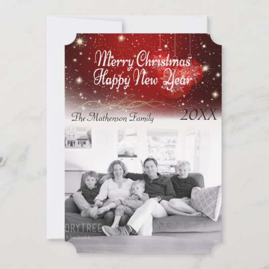 「メリークリスマス」キラキラした夜とオーナメント シーズンカード (正面)