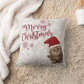 メリークリスマス、キラキラした《写真》ぼけ味、サンタハットの猫 クッション (ブランケット)