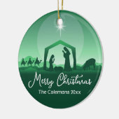 メリークリスマス キリスト降誕の場面 緑色 宗教的 セラミックオーナメント (左)