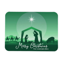 メリークリスマス キリスト降誕の場面 緑色 宗教的 マグネット
