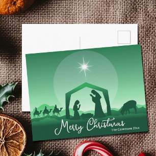 メリークリスマス キリスト降誕の情景 緑色 宗教的 シーズンポストカード