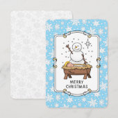 メリークリスマス+キリスト降誕+赤ちゃんイエス+雪だるま サンキューカード (正面/裏面)
