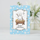 メリークリスマス+キリスト降誕+赤ちゃんイエス+雪だるま サンキューカード (スタンド正面)
