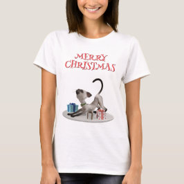 メリークリスマス.ギフト付き猫 Tシャツ
