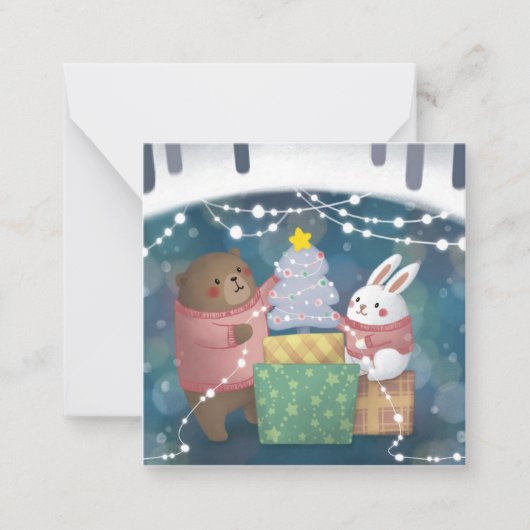 メリークリスマス：クマとバニー ノートカード (正面)