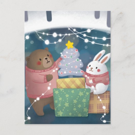 メリークリスマス：クマとバニー ポストカード (正面)