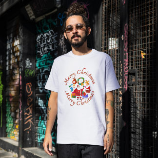 「メリークリスマス」クラシックサンタ&ホリデーアイコン トライブレンドＴシャツ