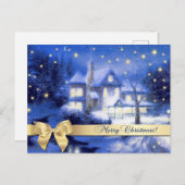 メリークリスマス。クリスマスの雪の村の絵 ポストカード (正面/裏面)