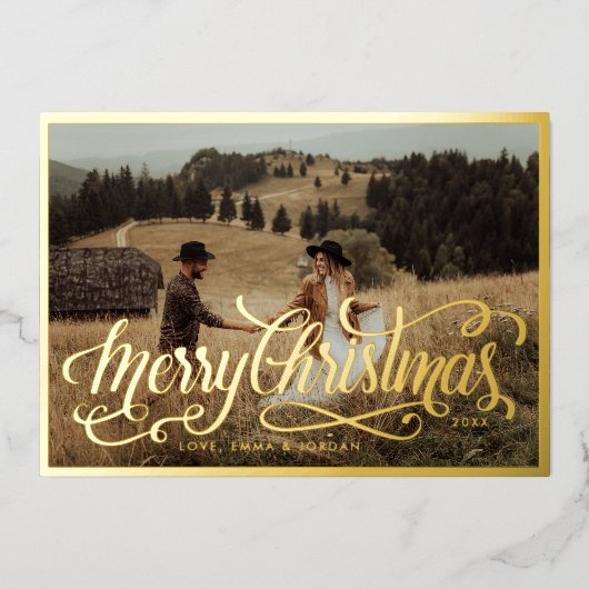 メリークリスマス |クリスマスエレガントの休日の写真 箔シーズンカード (正面)