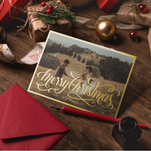 メリークリスマス |クリスマスエレガントの休日の写真 箔シーズンカード