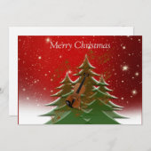 メリークリスマス – クリスマスツリーとバイオリン シーズンカード (正面/裏面)